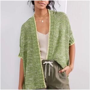 Anthropologie Daily Practice Palm Frond Open Front Knit Cardigan Green, Size M/L